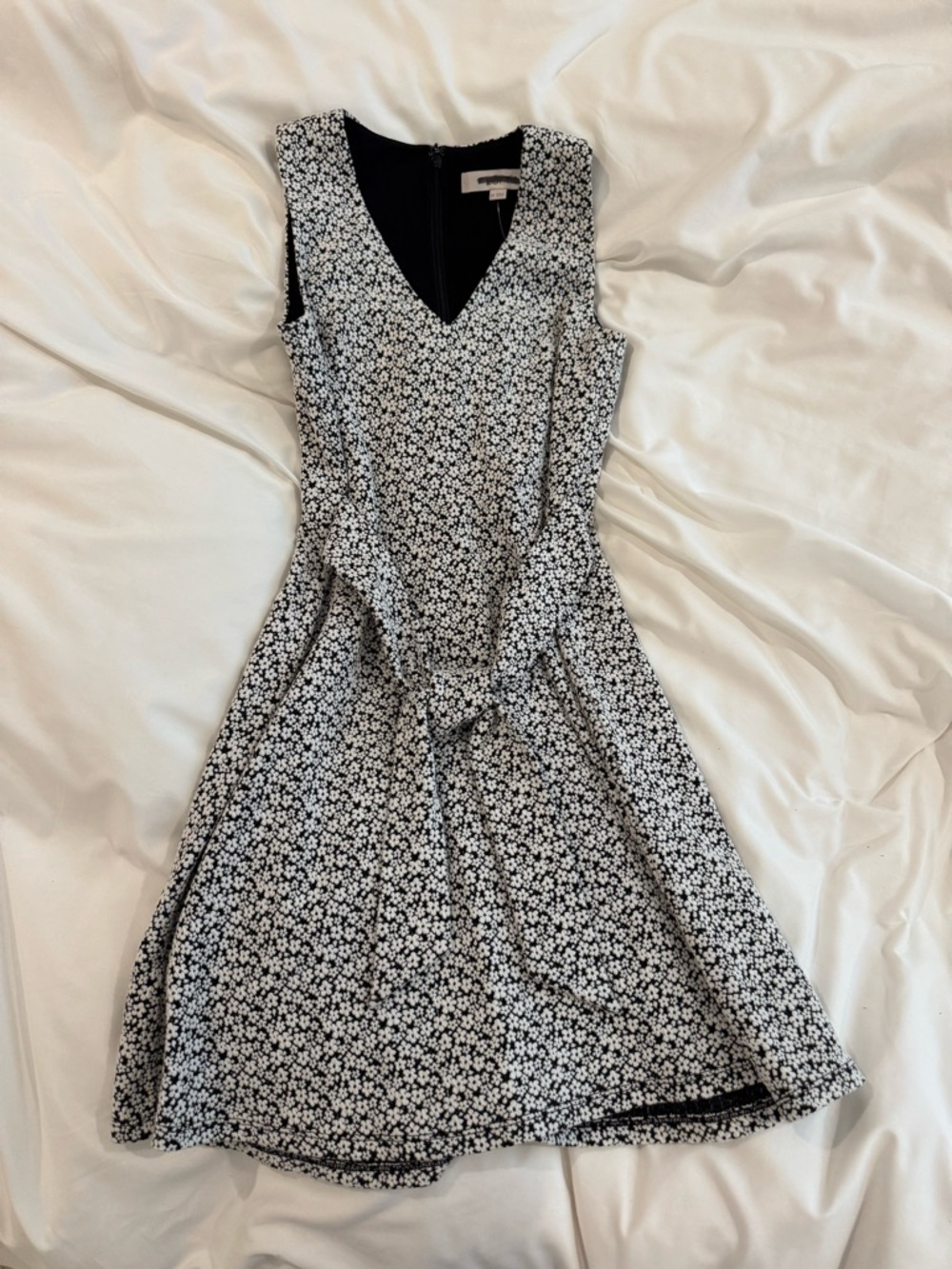 LOFT Black & White Floral V-Neck Midi Dress